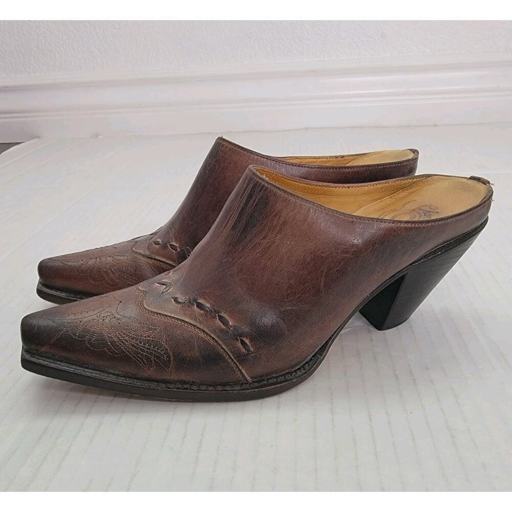 Charlie 1 Horse Lucchese Brown Leather Slip On Mule Clog Western Size 6.5 B